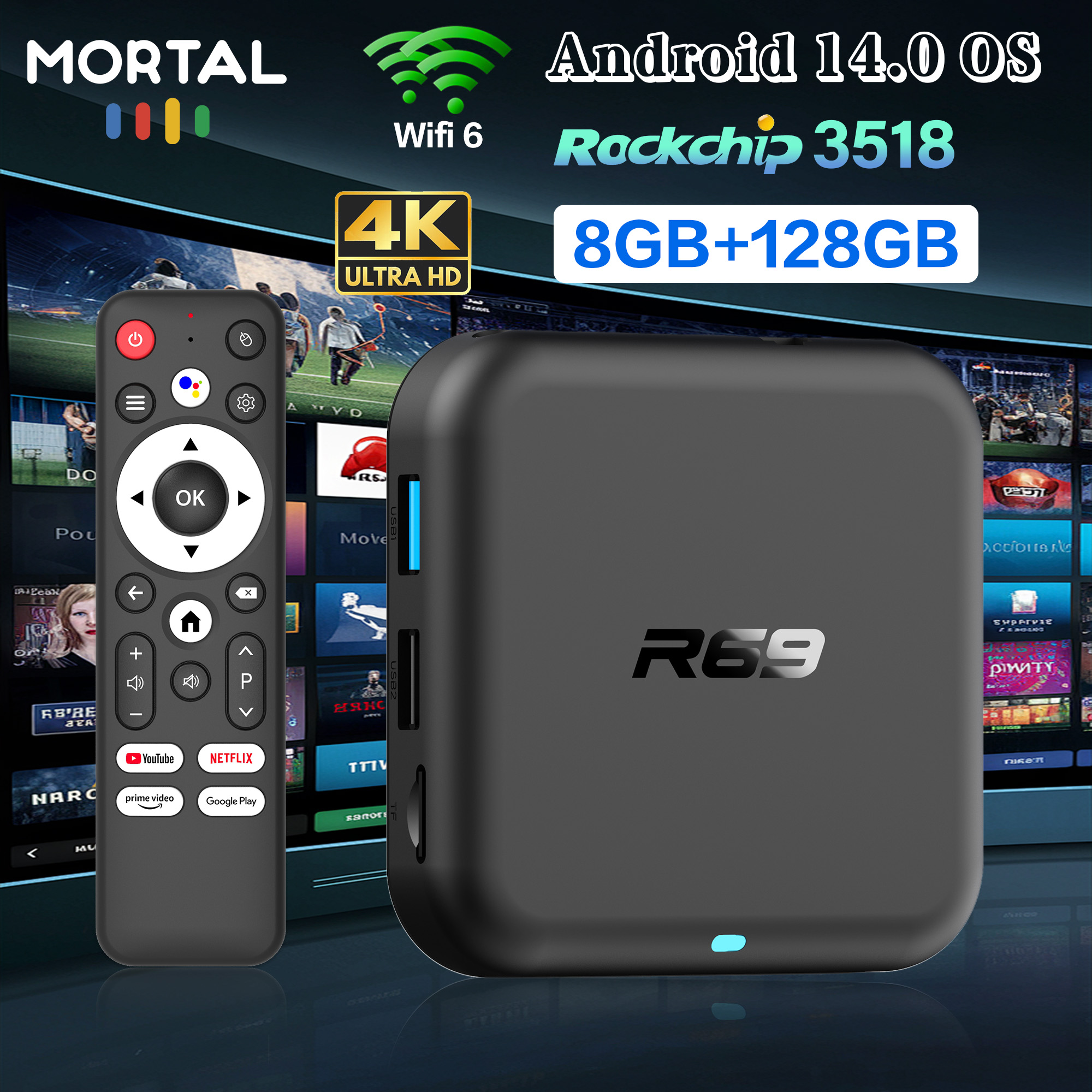 Smart TV Box Android 14.0 Goog - Gaming Console Youtube avaliação e preço