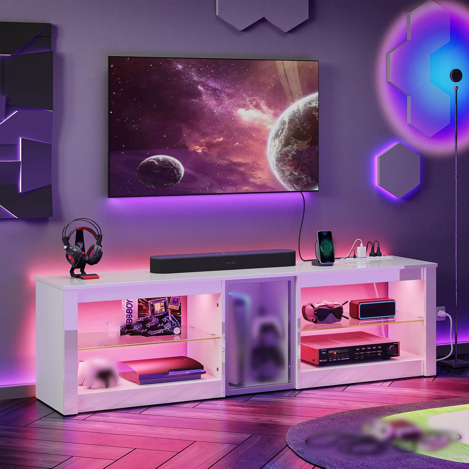 High Gloss TV Stand for 70 inc - Gaming Console Tv Stand avaliação e preço