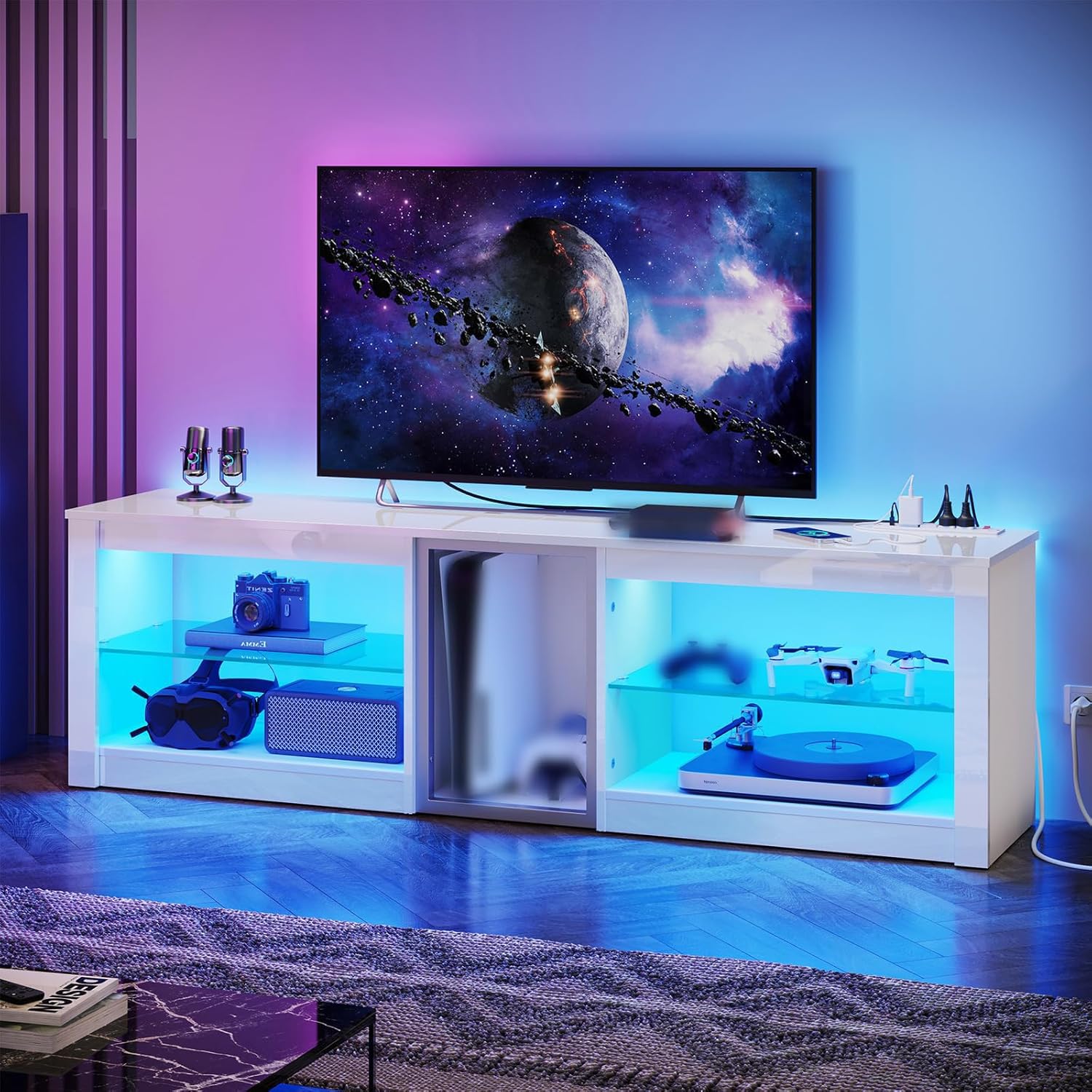 High Gloss TV Stand for 70 inc - Gaming Console Tv Stand avaliação e preço