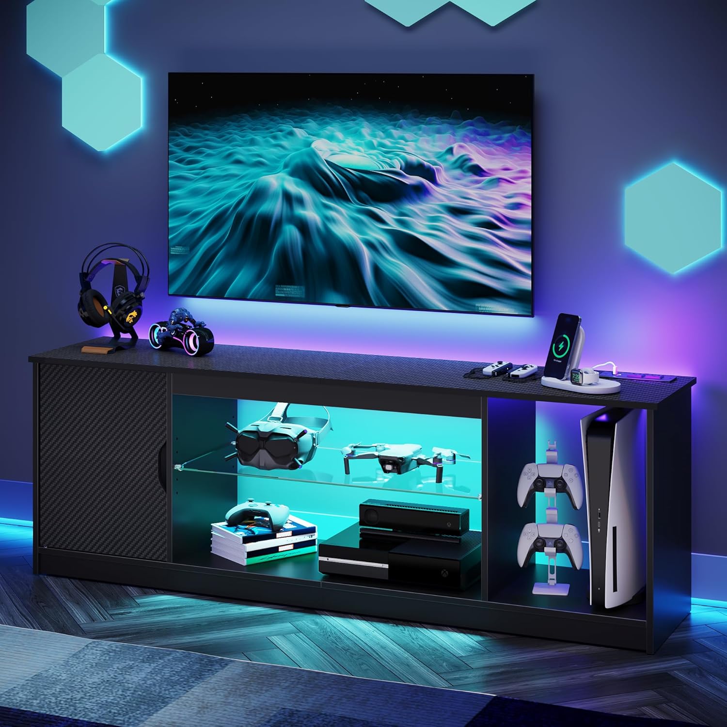 TV Stand with Power Outlets Ga - Gaming Console Tv Stand avaliação e preço