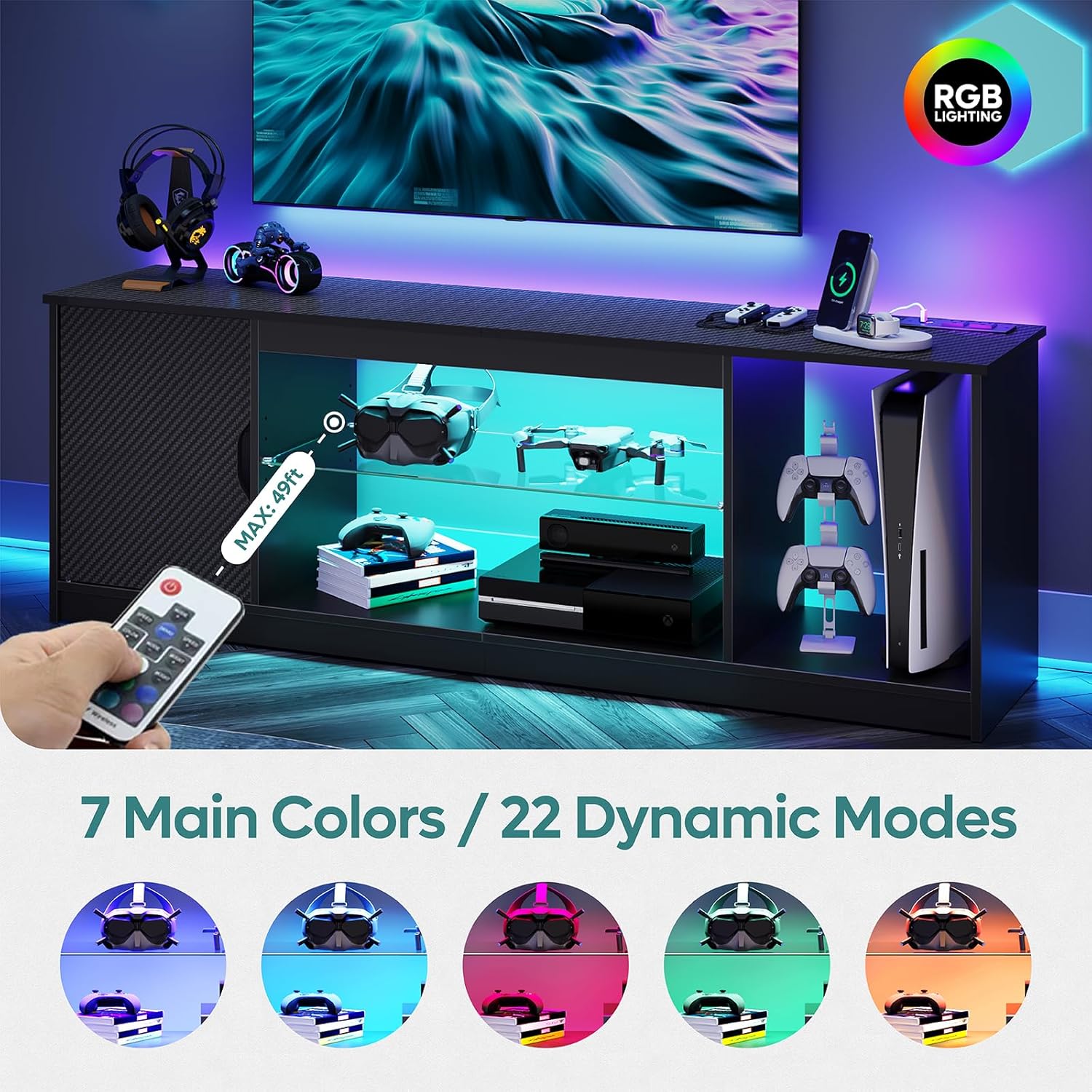 TV Stand with Power Outlets Ga - Gaming Console Tv Stand avaliação e preço