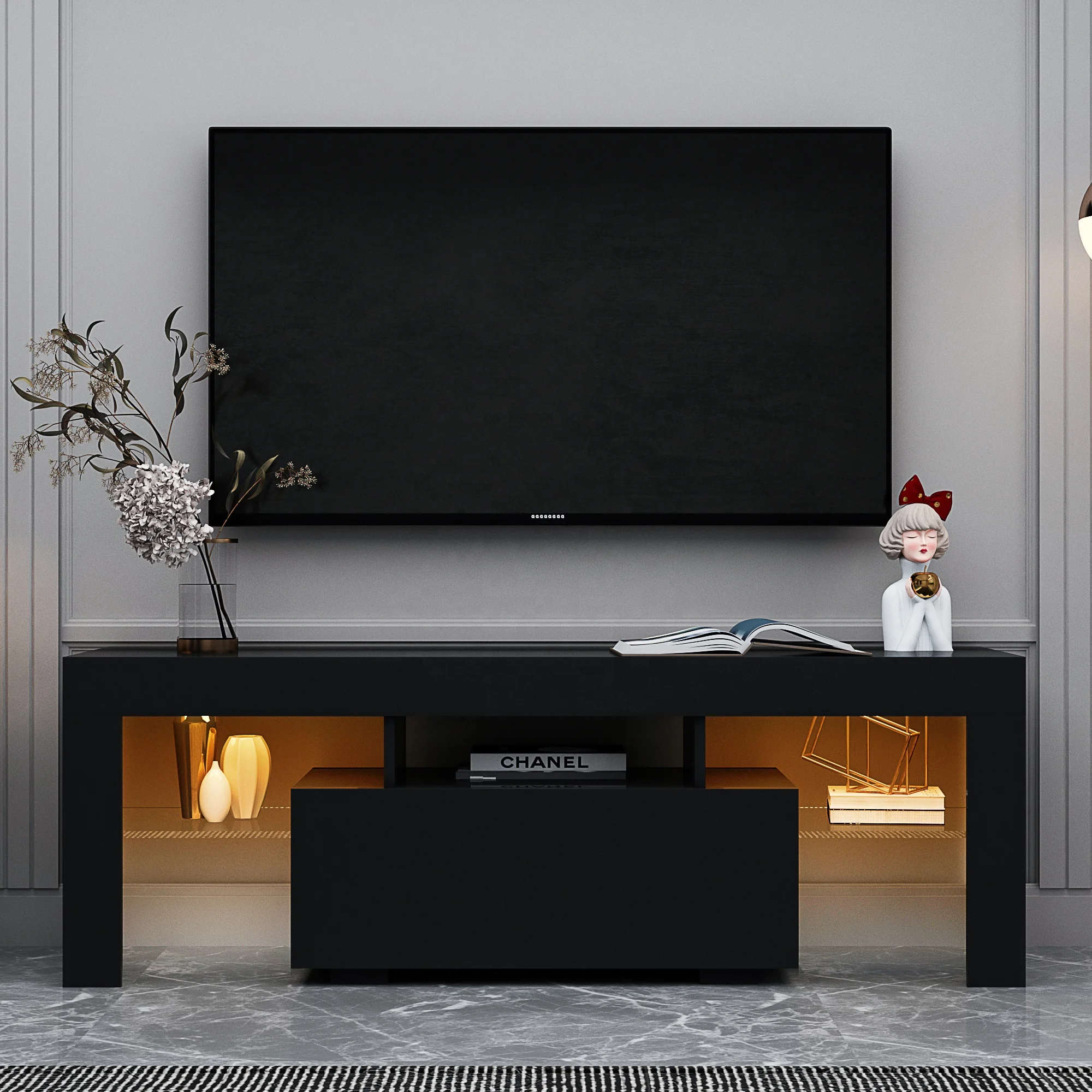 #Black TV Stand with LED RGB L - Gaming Console Tv Stand avaliação e preço