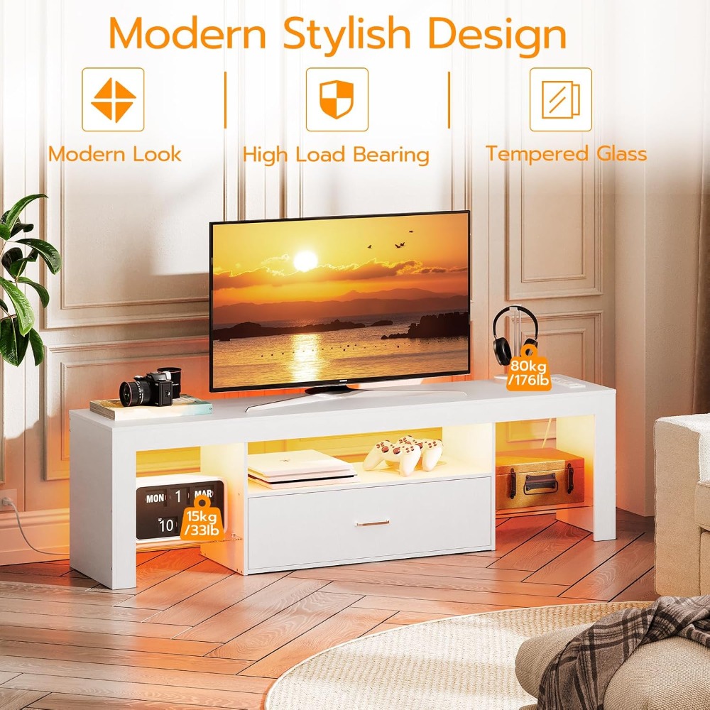 LED TV Stand with Power Outlet - Gaming Console Tv Stand avaliação e preço