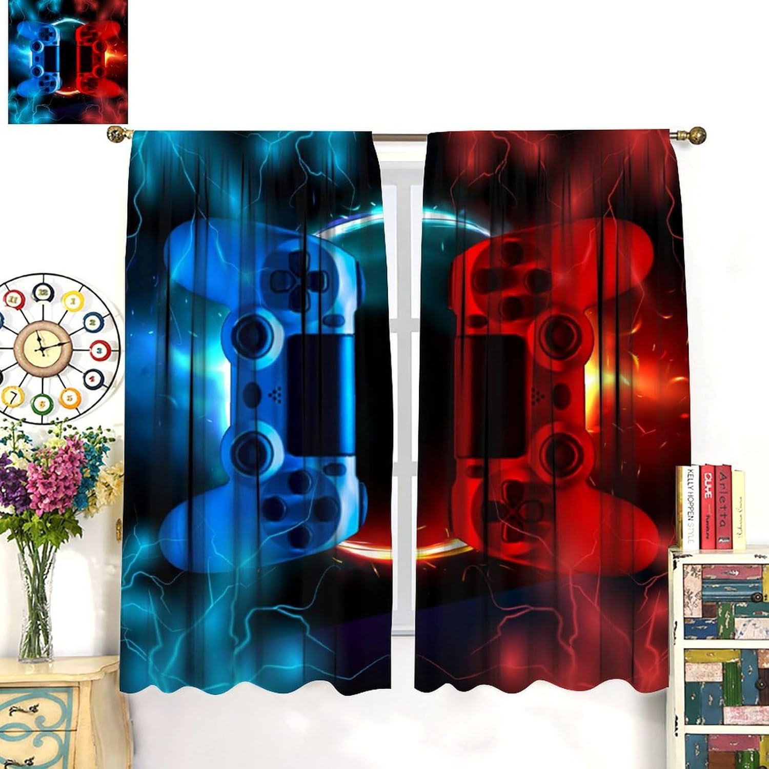 Gaming Curtain Blue Red Arcade - Gaming Console Youtube avaliação e preço